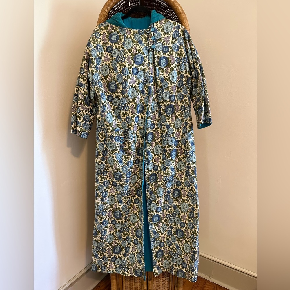 Handmade Vintage Maxi Length Floral Duster Cape Jacket Reversible Pockets